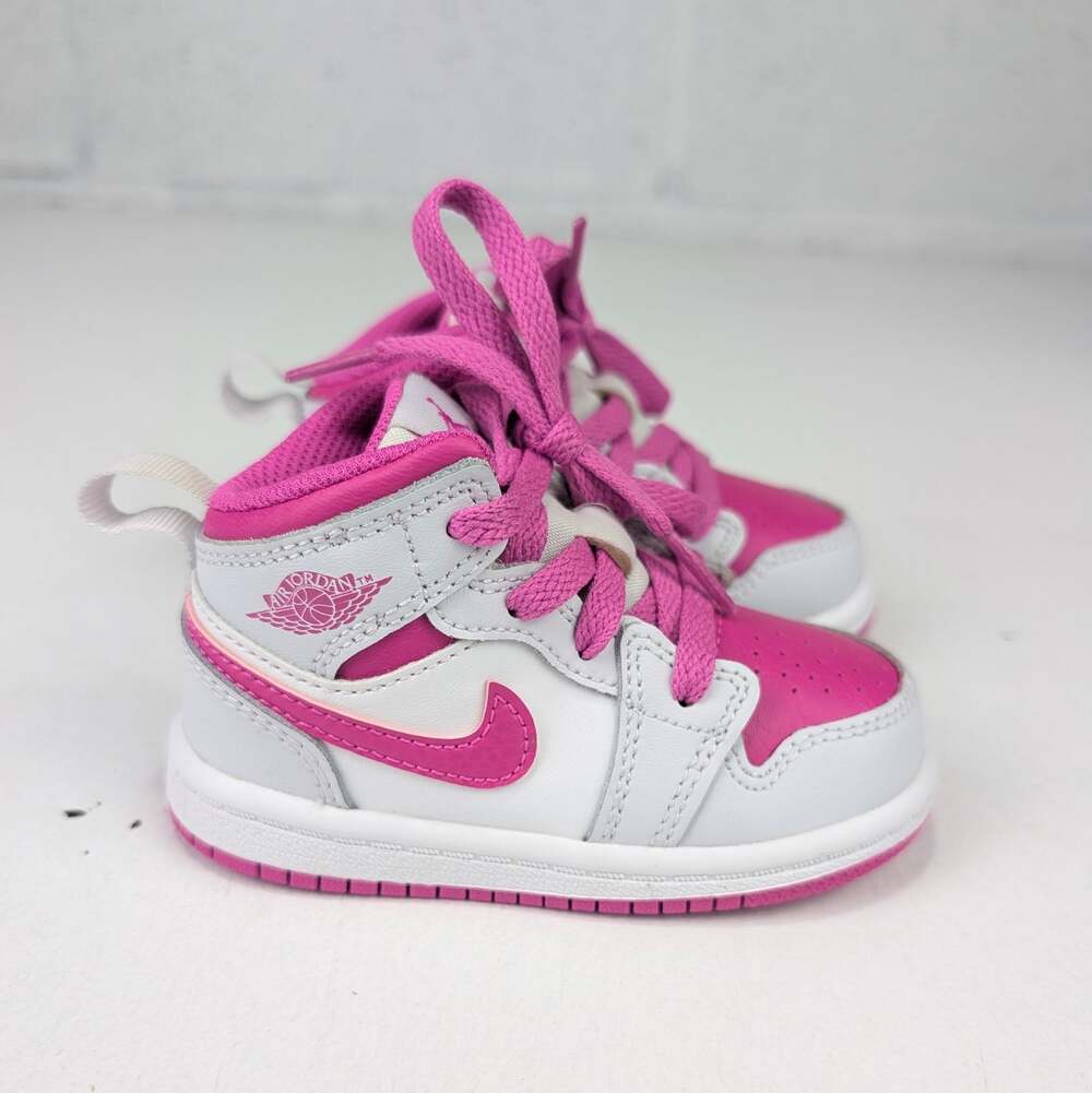 Nike Air Jordan 1 Mid Infant 5 'Fire Pink' Sneakers - Pink/White/Gray